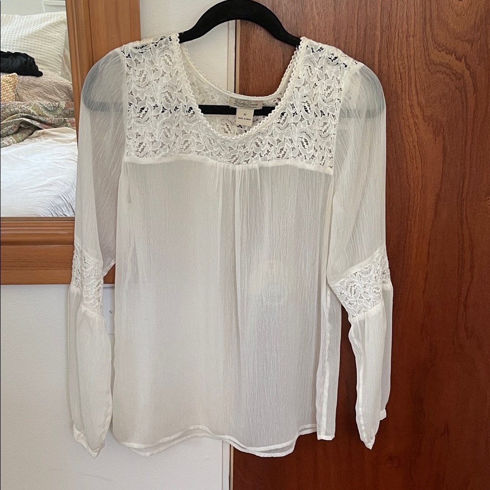 Lucky Brand White Lace Sheer Blouse
